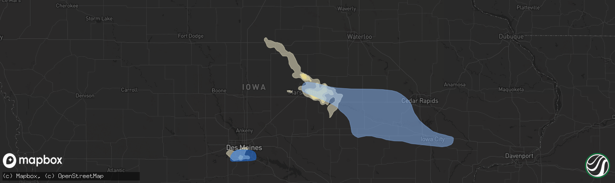 Hail map in Marshalltown, IA on June 15, 2019