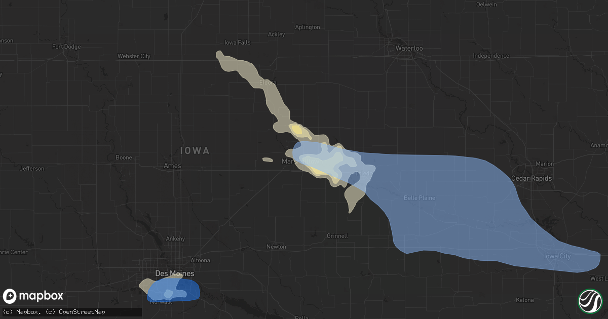Hail map in Marshalltown, IA on June 15, 2019