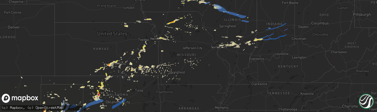 Hail map in Missouri on June 15, 2019