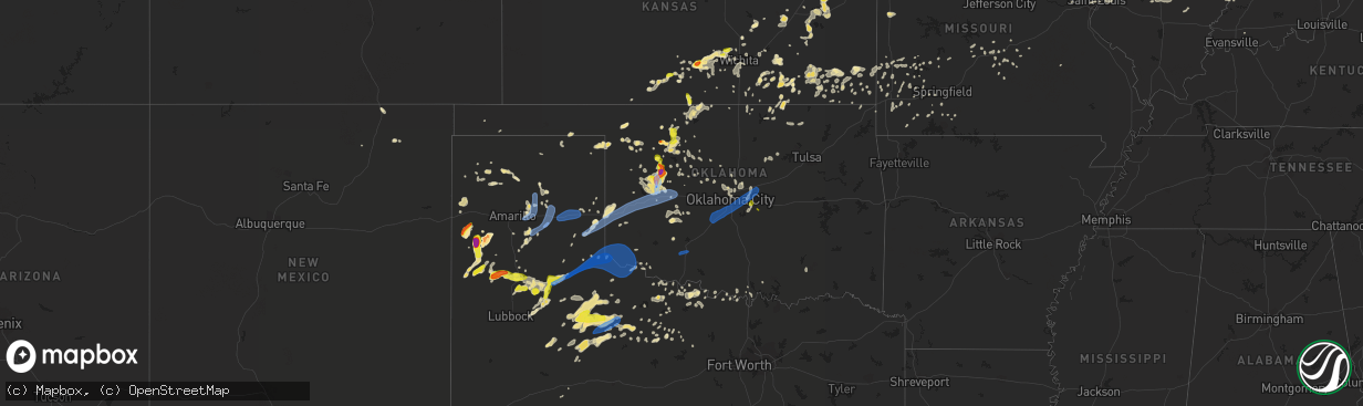 Hail map in Oklahoma on June 15, 2019