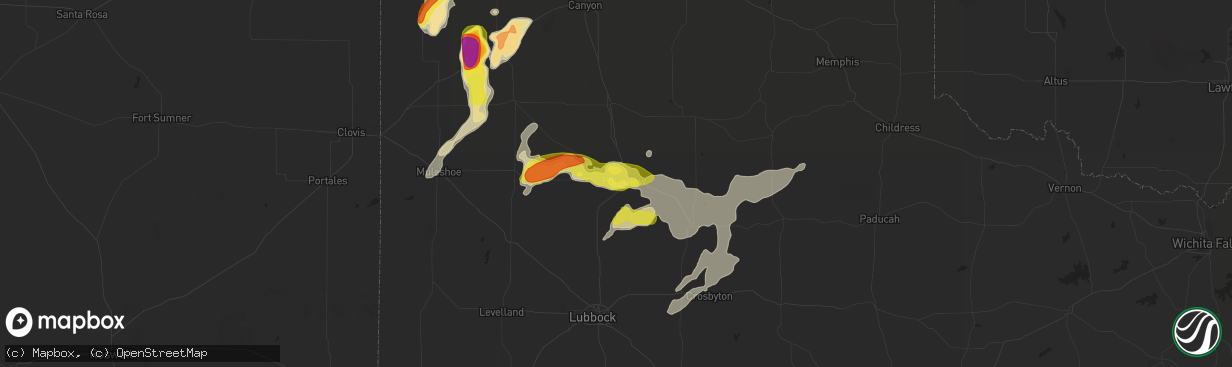 Hail map in Plainview, TX on June 15, 2019