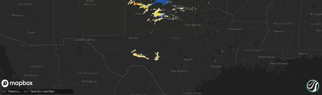 Hail map in Texas on June 15, 2019