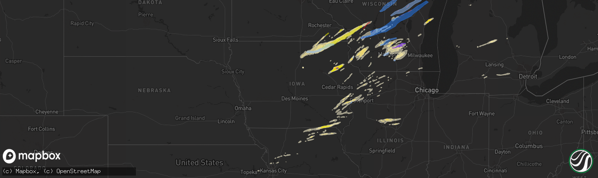 Hail map in Iowa on June 15, 2022