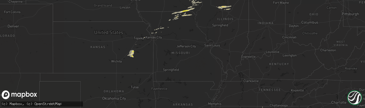 Hail map in Missouri on June 15, 2022