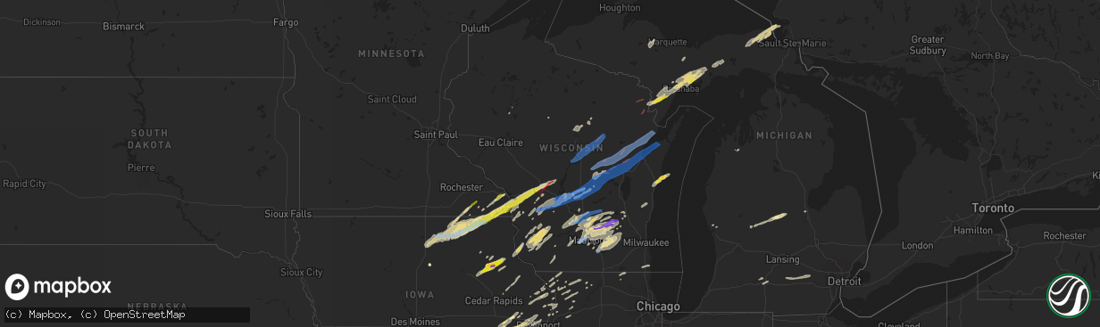 Hail map in Wisconsin on June 15, 2022