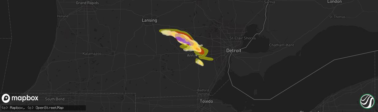 Hail map in Ann Arbor, MI on June 15, 2023