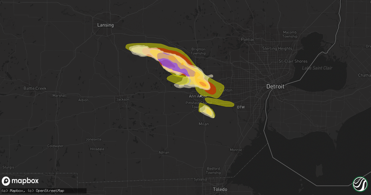 Hail map in Ann Arbor, MI on June 15, 2023