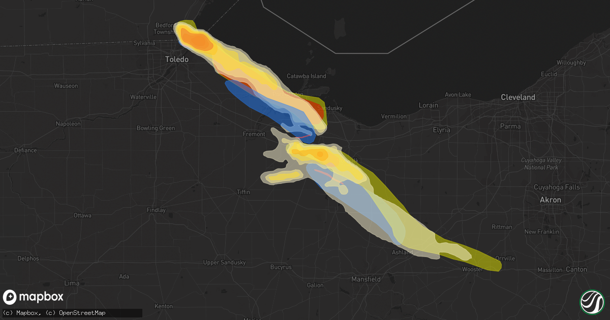 Hail map in Bellevue, OH on June 15, 2023