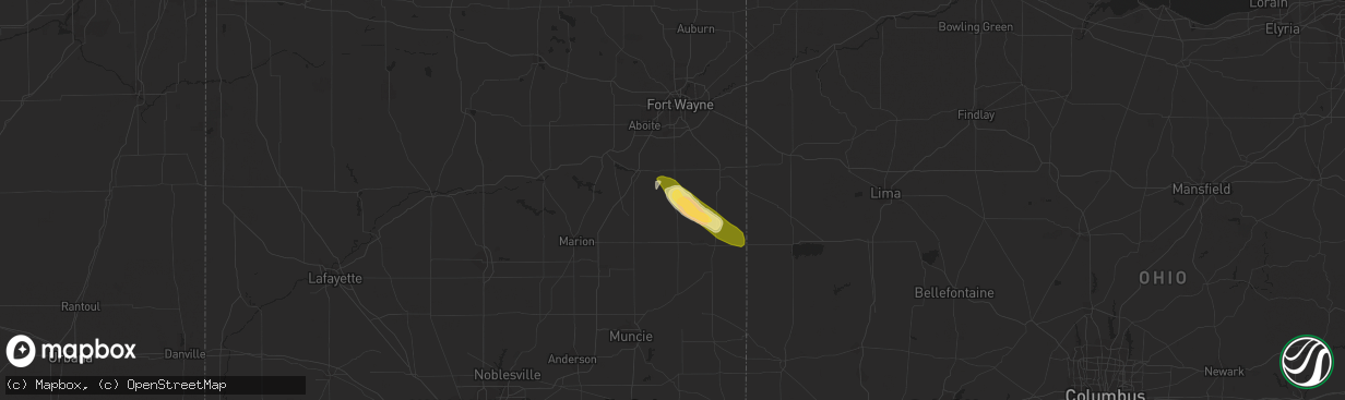 Hail map in Bluffton, IN on June 15, 2023