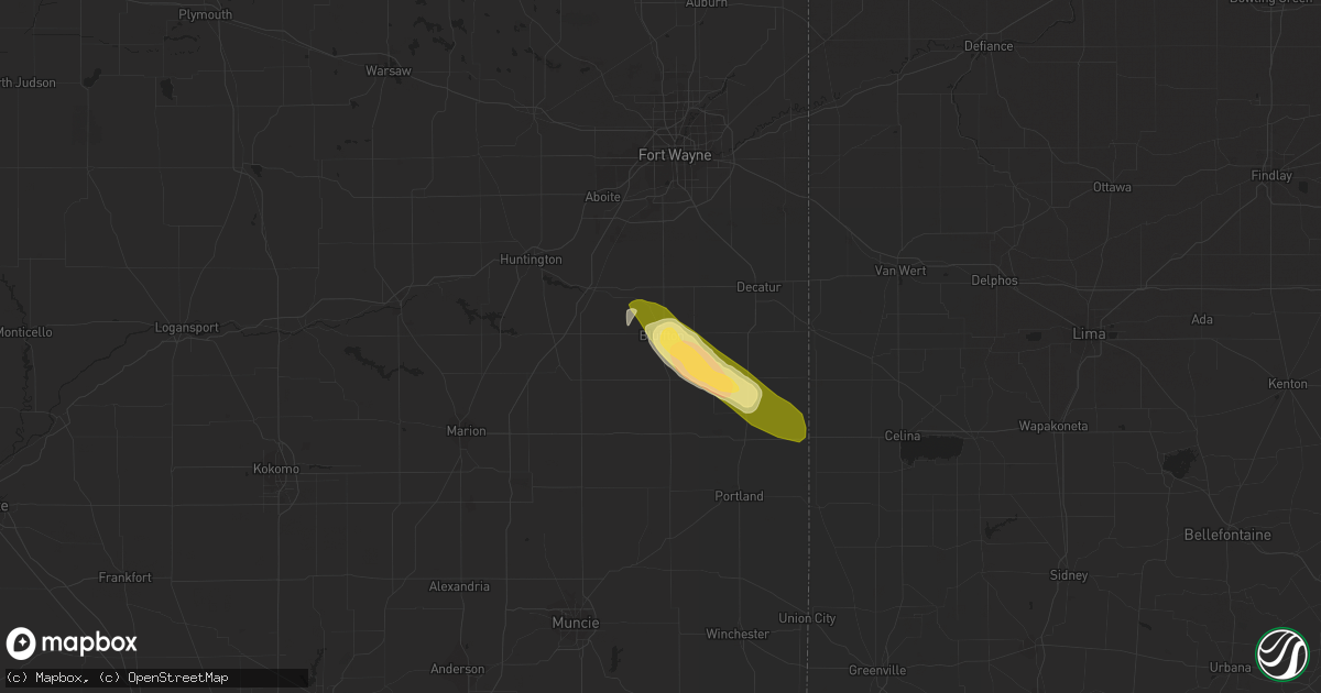 Hail map in Bluffton, IN on June 15, 2023
