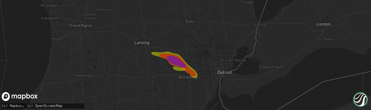 Hail map in Brighton, MI on June 15, 2023