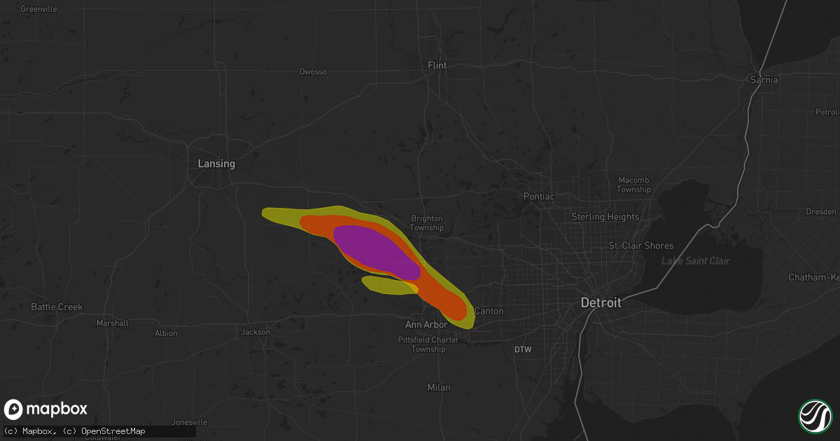 Hail map in Brighton, MI on June 15, 2023