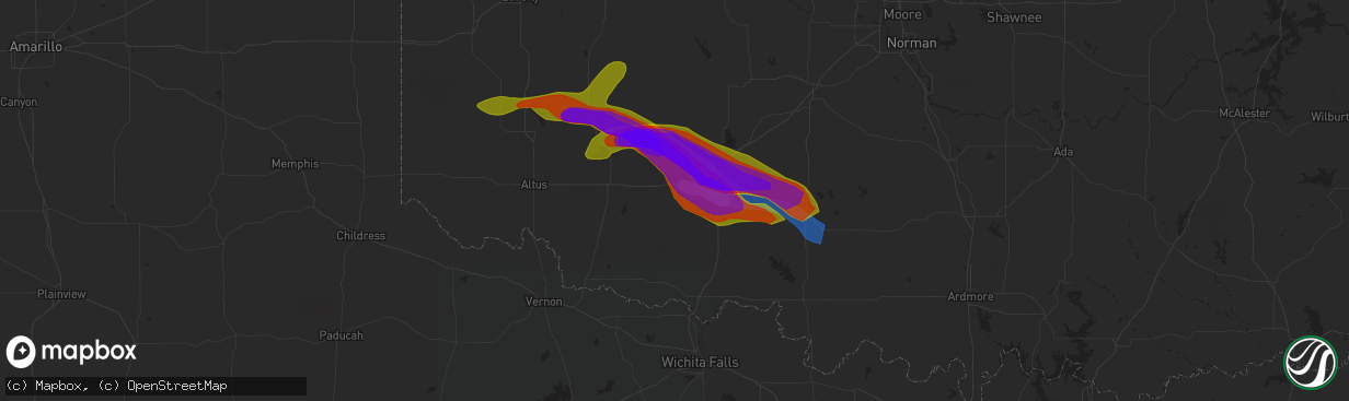 Hail map in Cache, OK on June 15, 2023