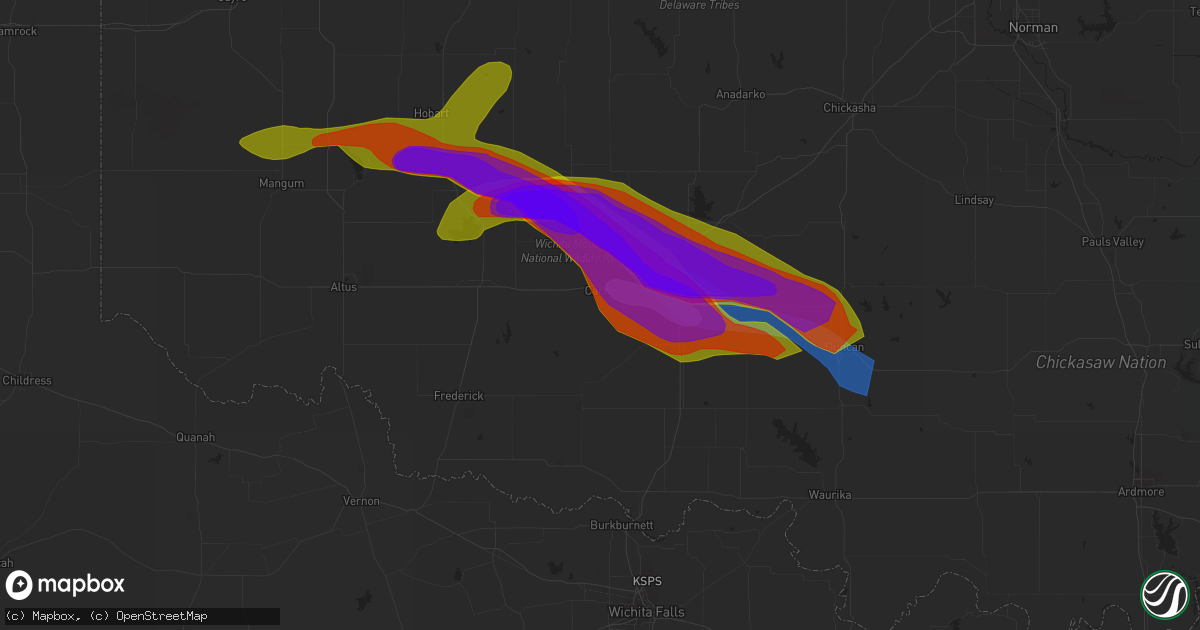 Hail map in Cache, OK on June 15, 2023