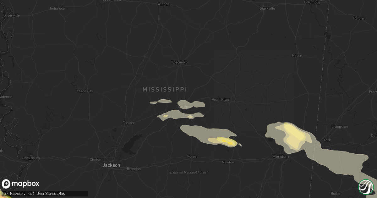 Hail map in Carthage, MS on June 15, 2023