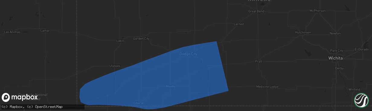 Hail map in Dodge City, KS on June 15, 2023
