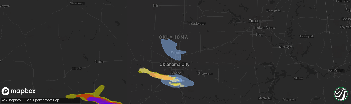 Hail map in Edmond, OK on June 15, 2023