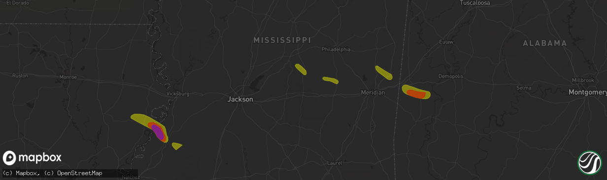 Hail map in Forest, MS on June 15, 2023