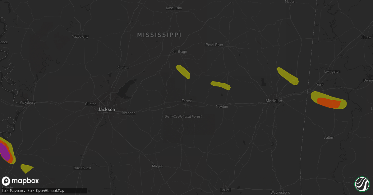 Hail map in Forest, MS on June 15, 2023