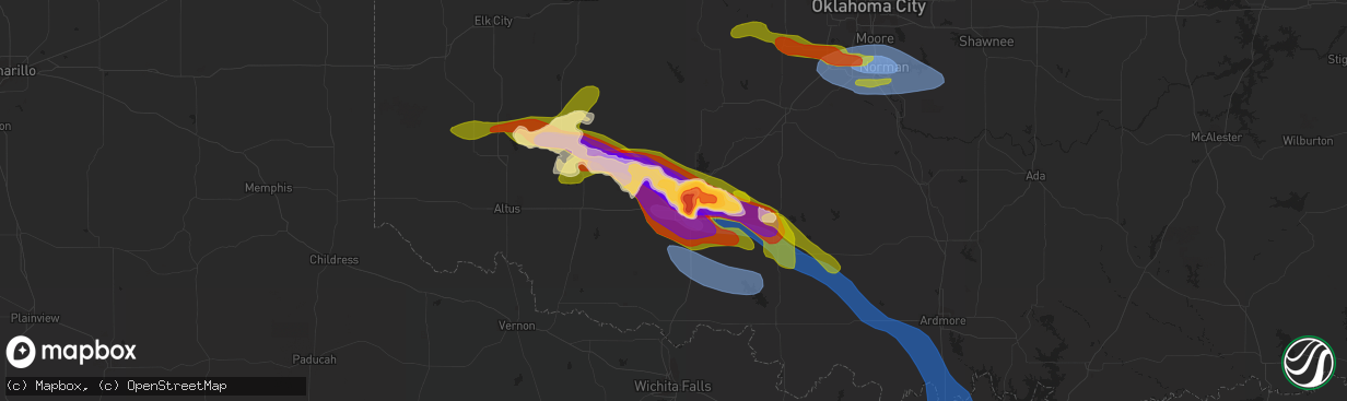 Hail map in Fort Sill, OK on June 15, 2023