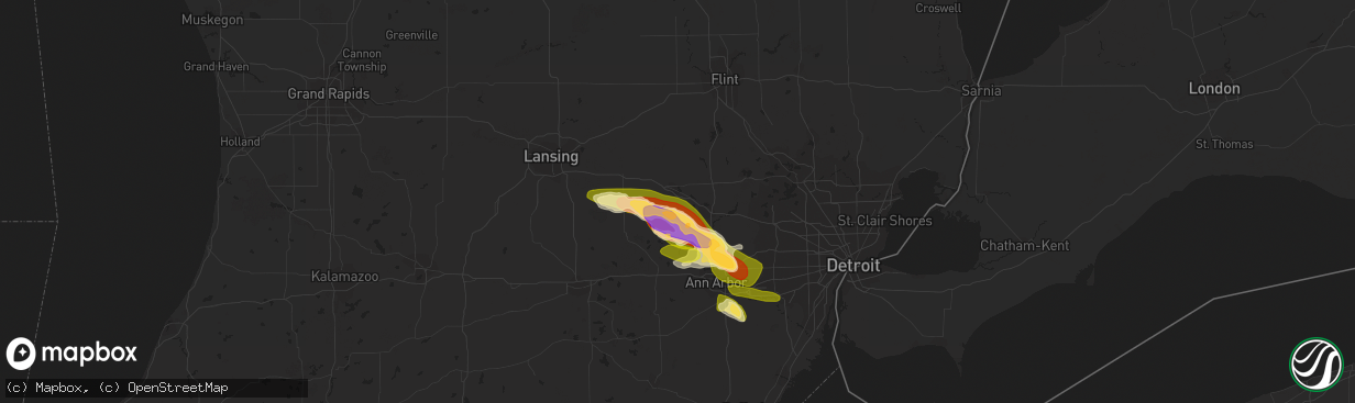 Hail map in Howell, MI on June 15, 2023