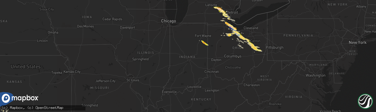 Hail map in Indiana on June 15, 2023