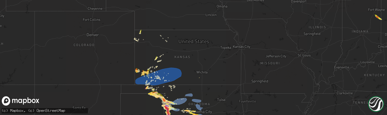 Hail map in Kansas on June 15, 2023