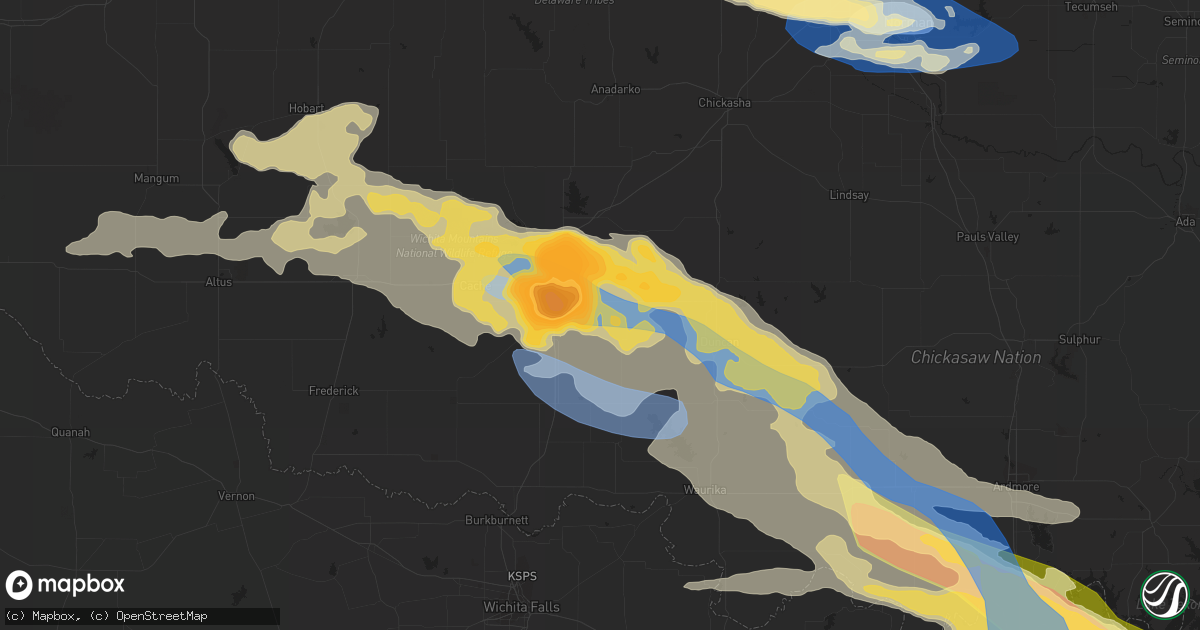 Hail map in Lawton, OK on June 15, 2023