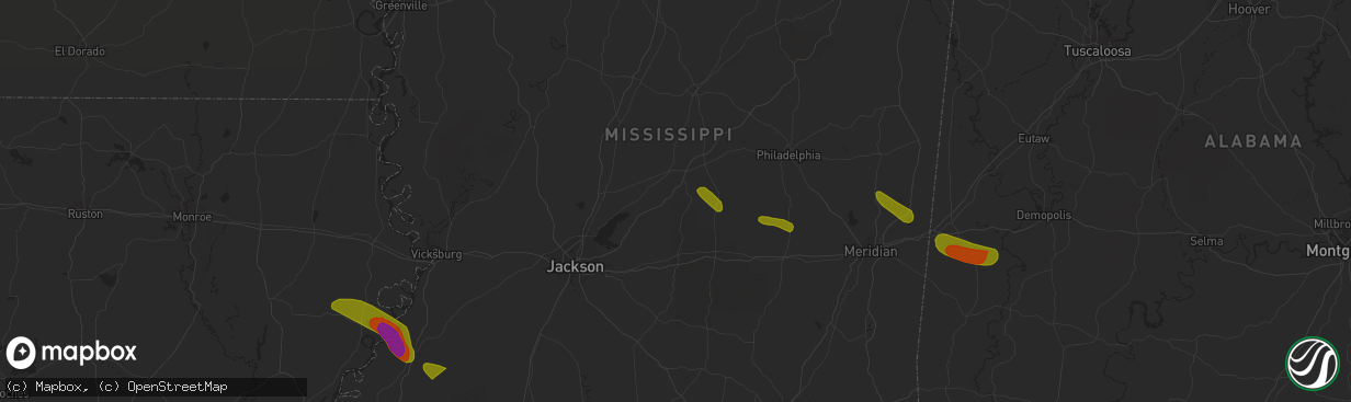 Hail map in Lena, MS on June 15, 2023