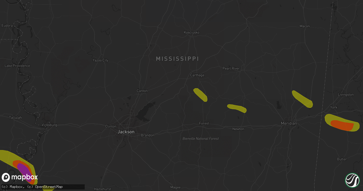 Hail map in Lena, MS on June 15, 2023