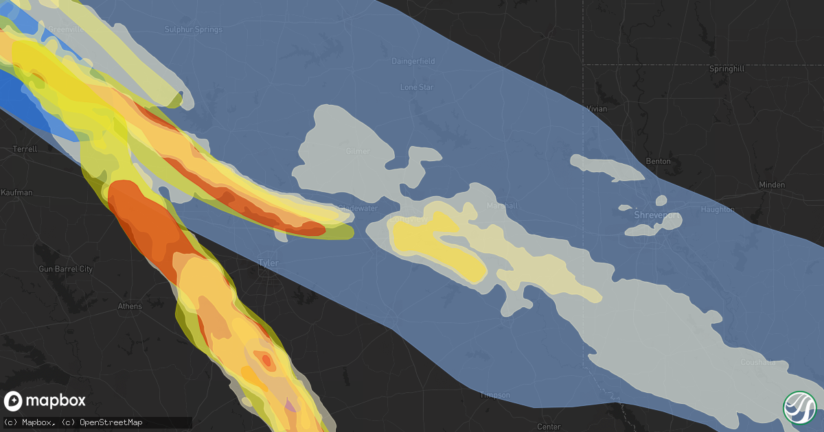 Hail map in Longview, TX on June 15, 2023