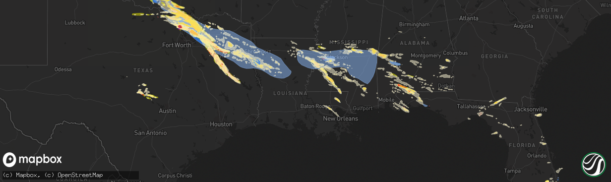 Hail map in Louisiana on June 15, 2023