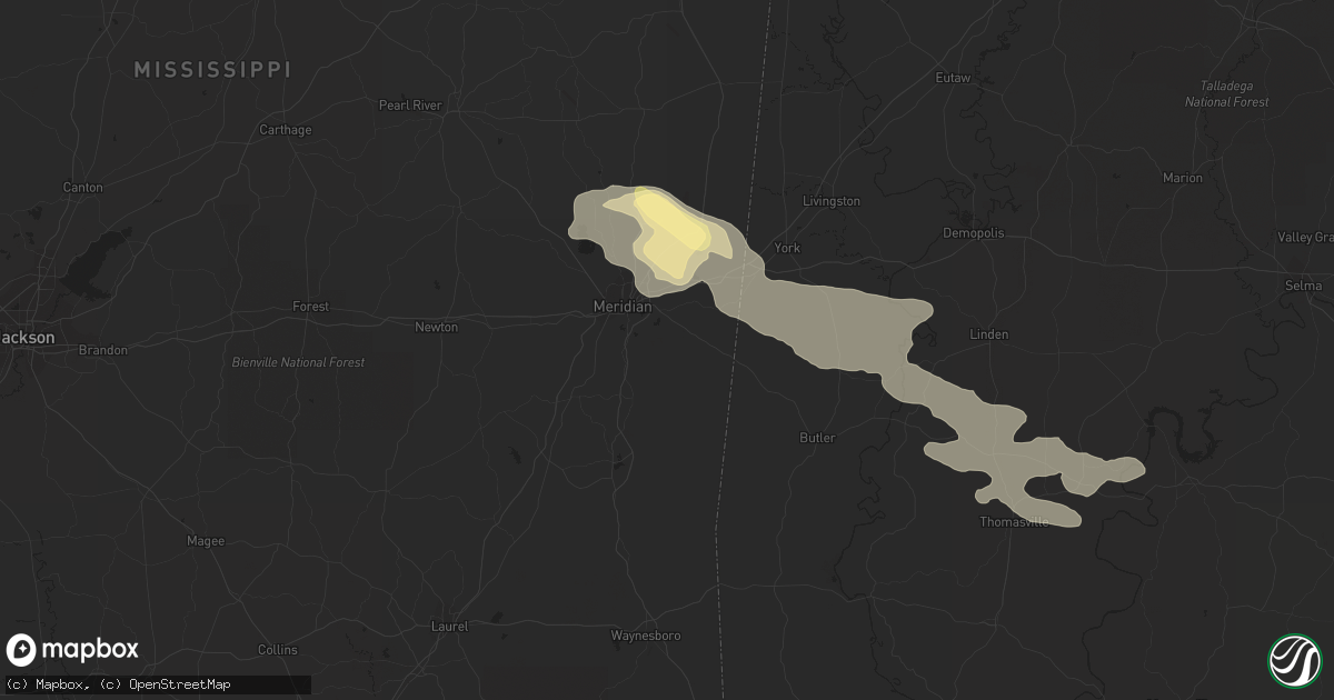 Hail map in Meridian, MS on June 15, 2023