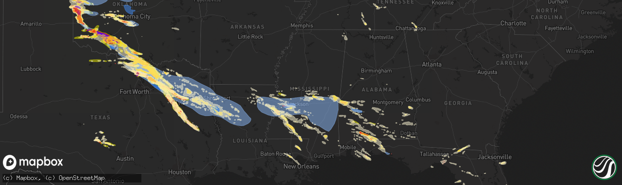 Hail map in Mississippi on June 15, 2023