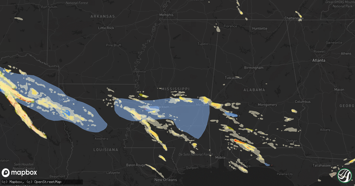 Hail map in Mississippi on June 15, 2023