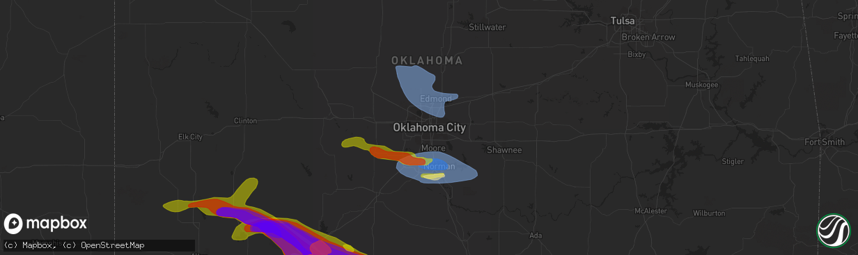 Hail map in Oklahoma City, OK on June 15, 2023