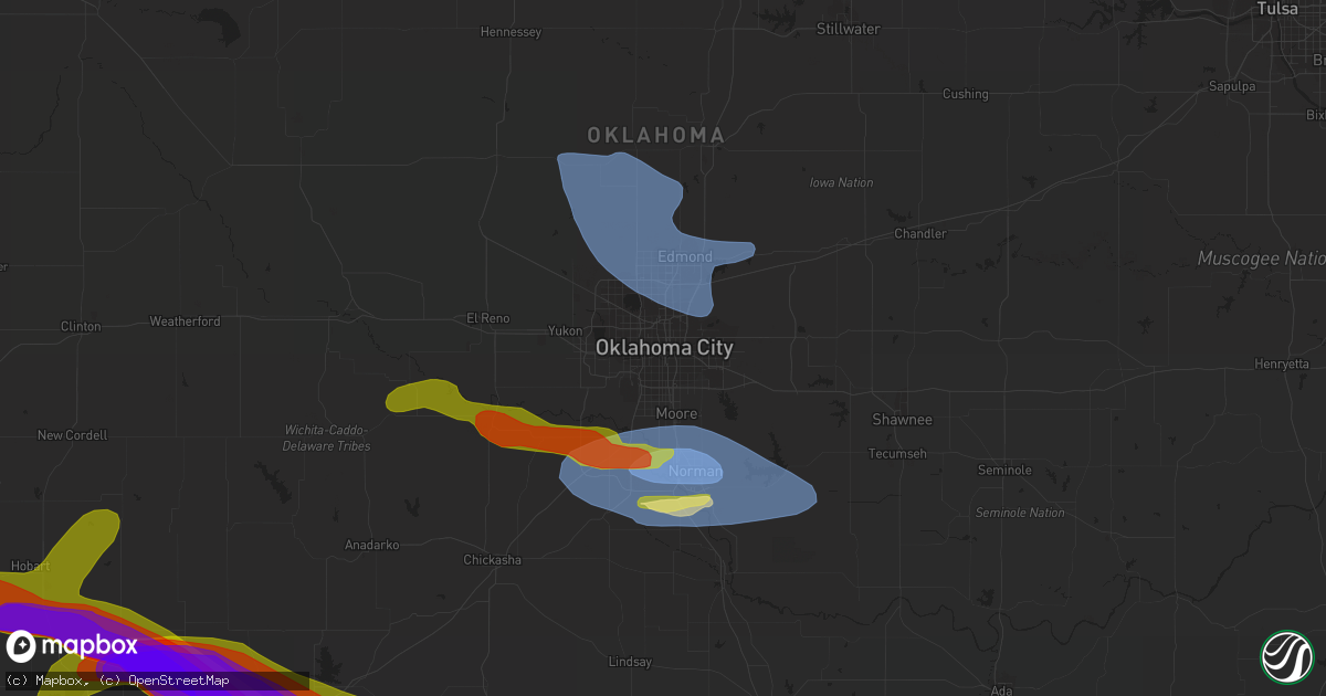 Hail map in Oklahoma City, OK on June 15, 2023