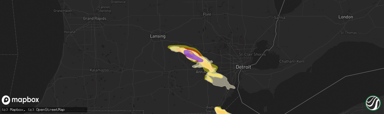 Hail map in Pinckney, MI on June 15, 2023