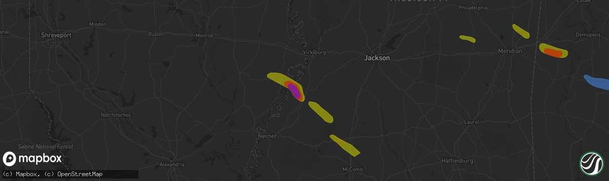 Hail map in Port Gibson, MS on June 15, 2023