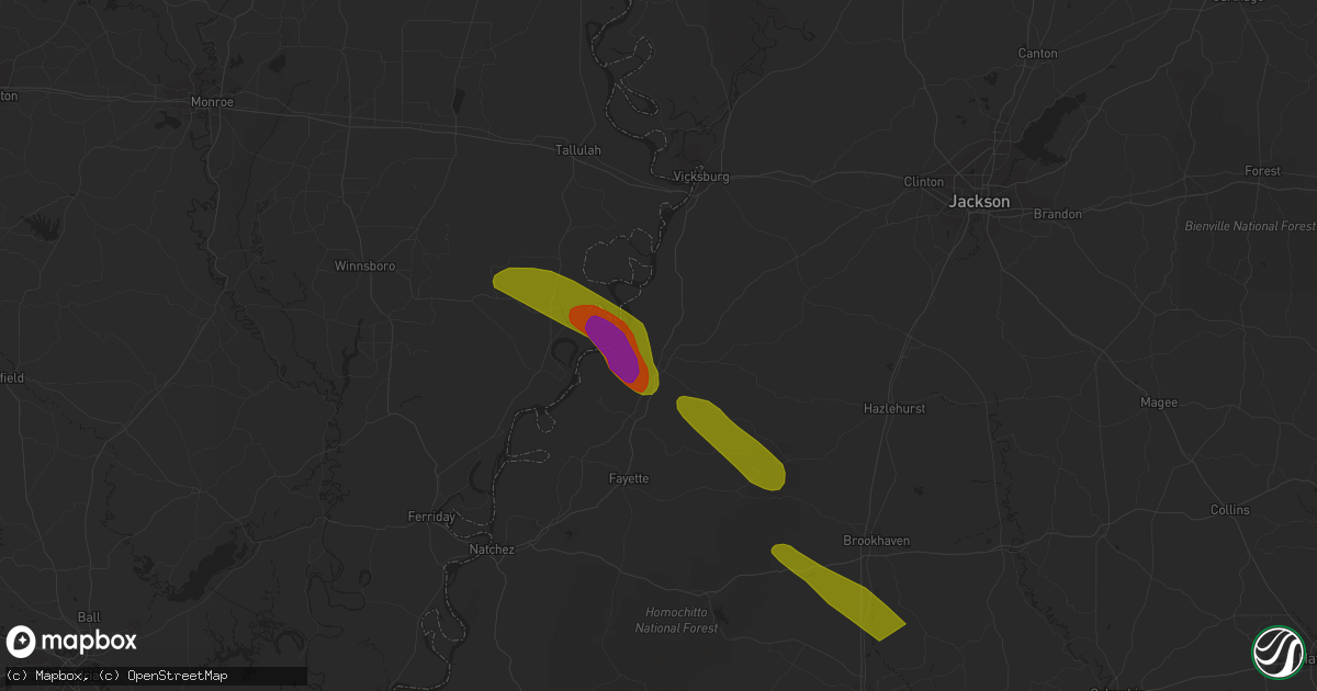 Hail map in Port Gibson, MS on June 15, 2023