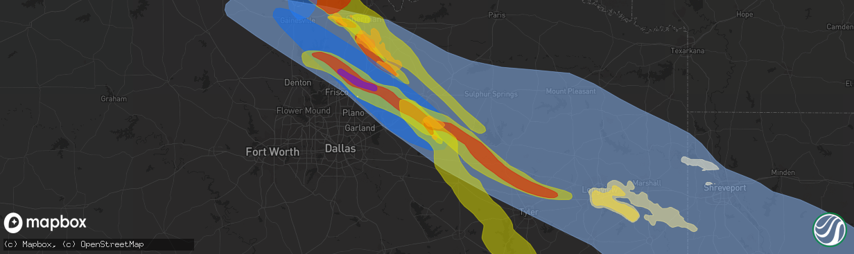 Hail map in Quinlan, TX on June 15, 2023