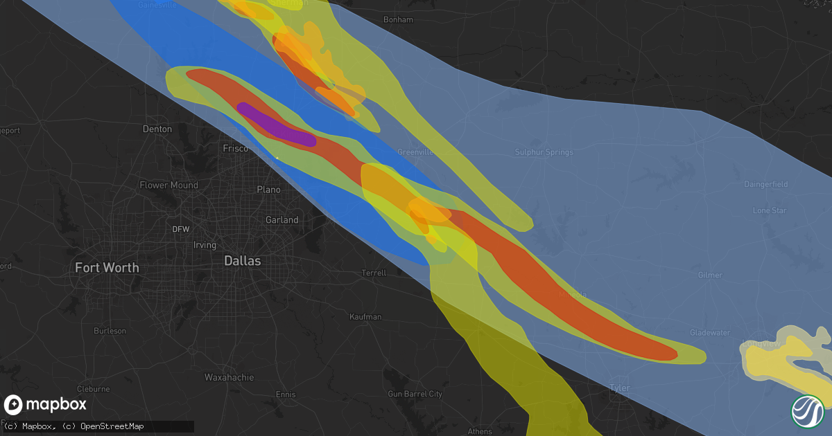 Hail map in Quinlan, TX on June 15, 2023