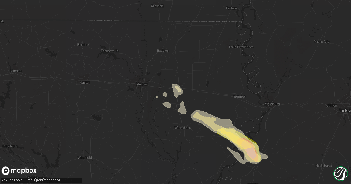 Hail map in Rayville, LA on June 15, 2023