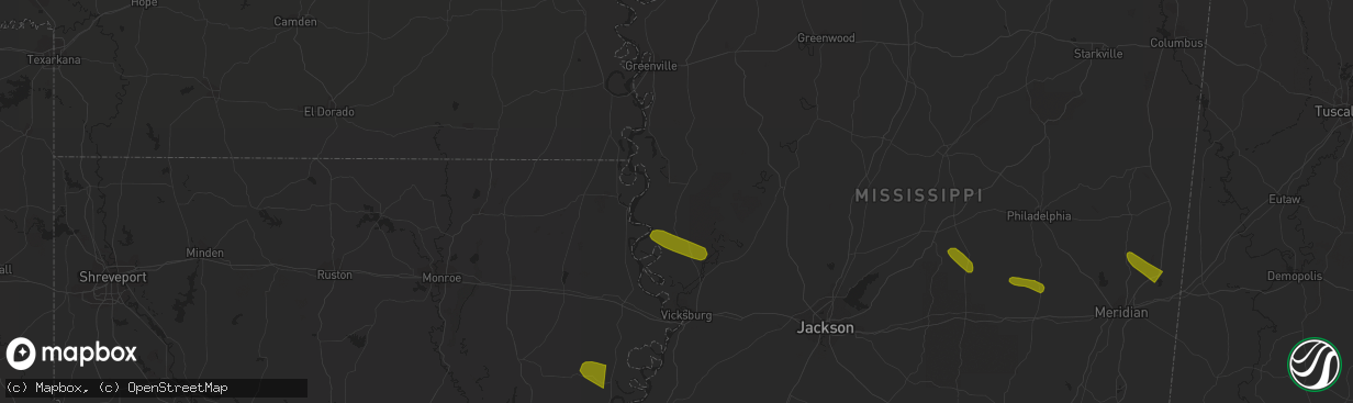 Hail map in Rolling Fork, MS on June 15, 2023