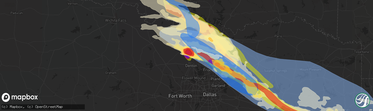 Hail map in Sanger, TX on June 15, 2023