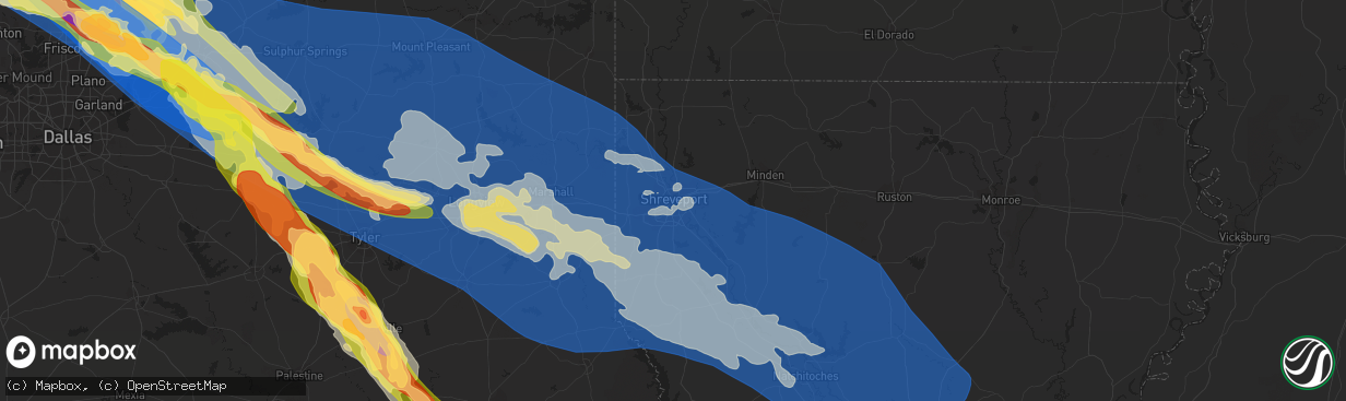 Hail map in Shreveport, LA on June 15, 2023