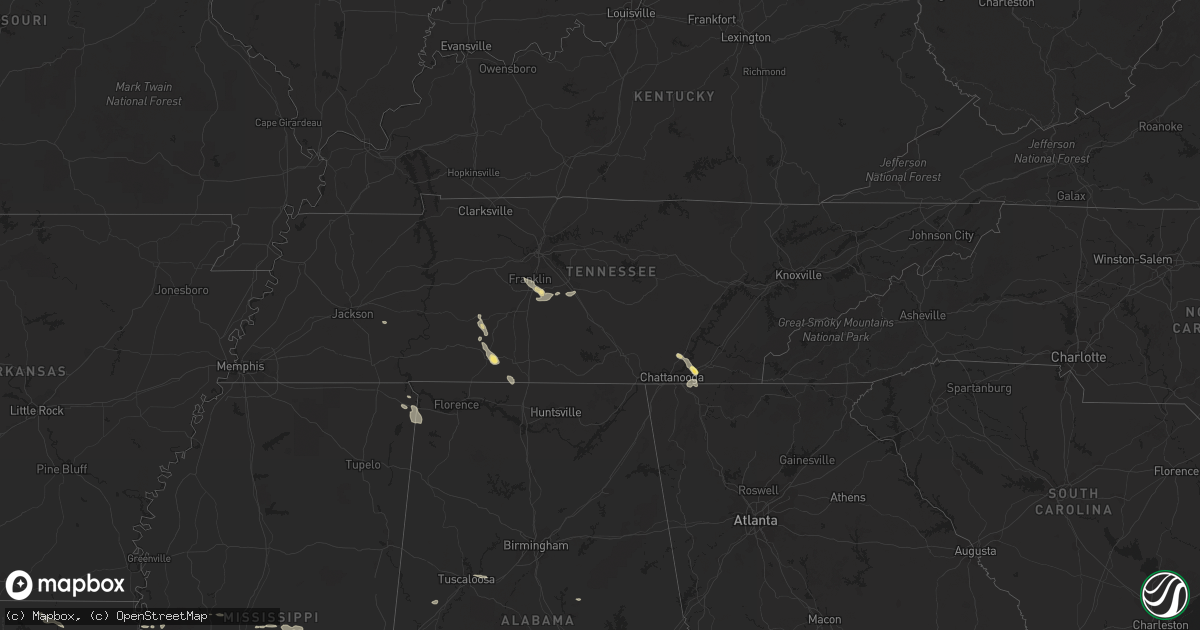 Hail map in Tennessee on June 15, 2023