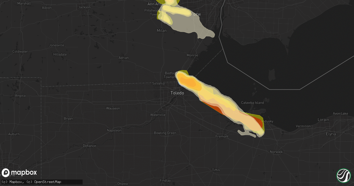 Hail map in Toledo, OH on June 15, 2023