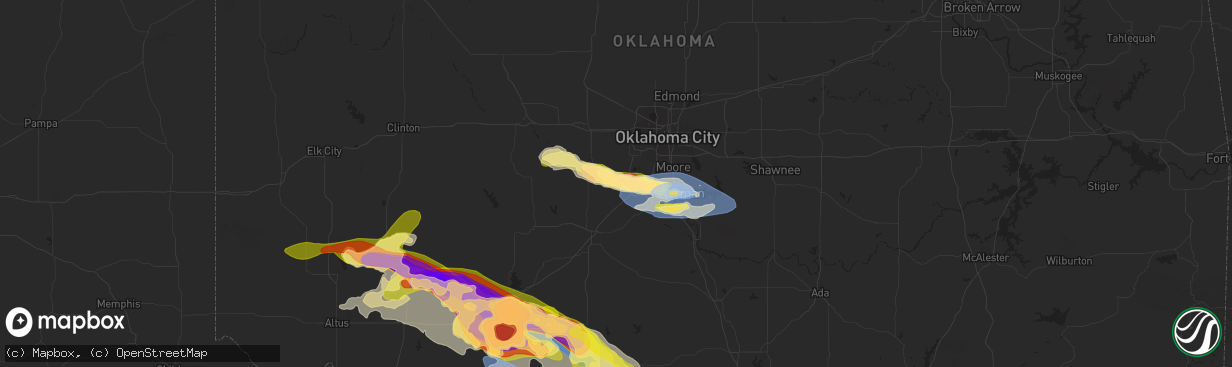 Hail map in Tuttle, OK on June 15, 2023