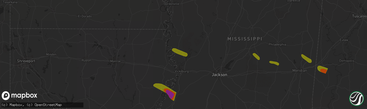 Hail map in Valley Park, MS on June 15, 2023